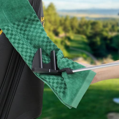 Cotton Golf Towel for Golf Bag for Men Women Golfer with Clip Tri-fold Golf Towel for Golf Ball Putter Cleaning Golf Club Cleaner Towels Checkered Pattern Design (Green) - color: Green