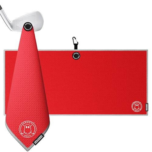 Ghost Golf Magnetic Towel (Caddie) - Ultra-Absorbent Microfiber Golf Towel | With Magnet for Golf Carts or Clubs - 18" x 40" Golfing Gear - Waffle Weave Pattern (Red) - color: Red