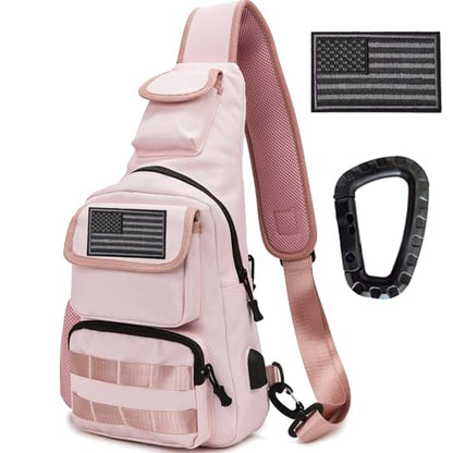 Tactical Shoulder Bag - 1000D Molle Military Backpack Outdoor Daypack Chest Pack (Lightpink) - color: Lightpink