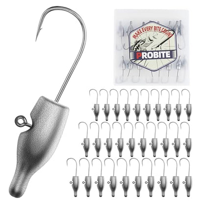 30PCS Fishing Jig Heads & Offset Worm Hooks, High-Carbon Steel for Straight-Rig Soft Plastics, Curly Tails & Stickbaits, Ideal for Vertical Jigging & Micro Fishing, Freshwater & Saltwater - size: Mixed Sizes