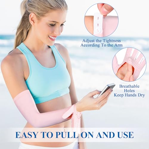 2 Pairs UV Protection Gloves Full Arm Sunblock Gloves with Ventilation Holes, Summer Sun Protection Gloves for Driving - color: 2 Pink