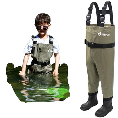 kids to youth waterproof chest waders, Swamp Mudding wader for boys and girls - color: Army Green, size: Feet:3.5Y/EU36; Height≦160cm