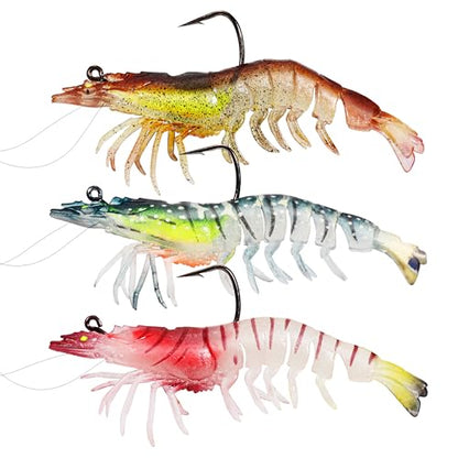 Pre-Rigged Weighted Shrimp & Crawfish Fishing Lures – Soft Bait with Lead Weight, Weedless, Realistic Action – Durable for Bass, Trout, Crappie, Saltwater & Freshwater Fishing - size: 4.7in-11/16oz