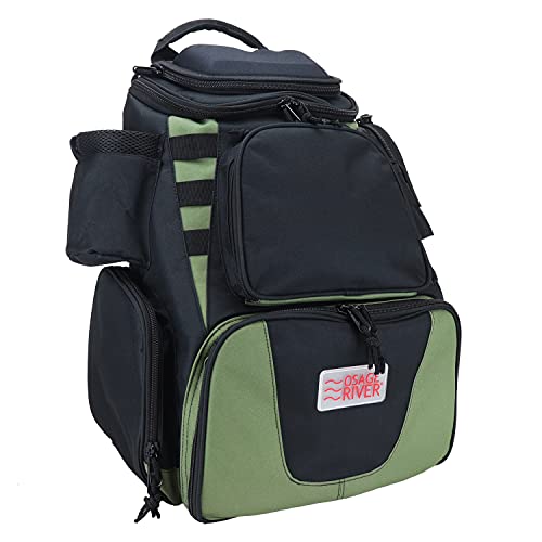 OSAGE RIVER Fishing Backpack, Fits 4 Large Tackle Boxes MOLLE Webbing Rod Holder Waterproof Cover, Includes Pliers Flashlight - color: Bag Only, size: Medium