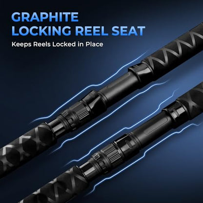 KastKing Kapstan Saltwater Spinning Rod, Boat & Surf Fishing Rod, Lightweight S-Curve Graphite Blanks, Stainless-Steel Double-Foot Guides, Aluminum/Graphite Locking Reel Seat, 2-Piece PTS Rod - style: Spin-9'0"-m-mf