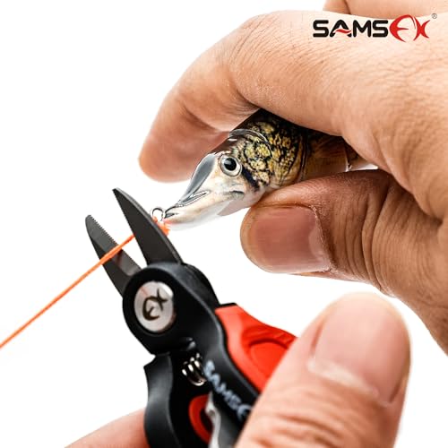 SAMSFX Fishing Nipper with Retractable Tether, Stainless Steel Blades that Cut Braid, Mono and Fluoro Lines, SNIP, Fishing Line Cutters (Red) - color: Red