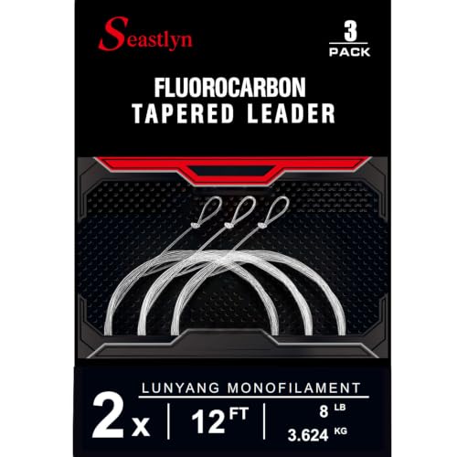 3-Pack Fluorocarbon Fishing Line Pre-Tied Loop Fly Fishing Tapered Leader 7.5FT 9FT 12FT 0X 1X 2X 3X 4X 5X 6X 7X 8-26LB - size: 12FT-2X