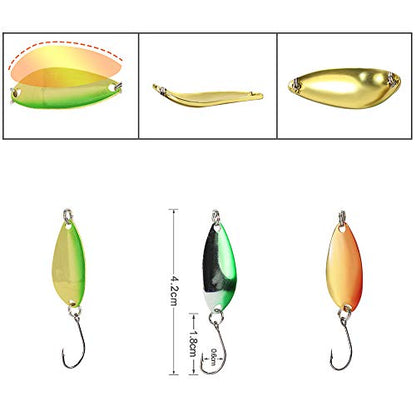 Fishing Spoon Lure Set Metal Baits for Trout, Char and Perch Fishing with Tackle Box (Pack of 12)