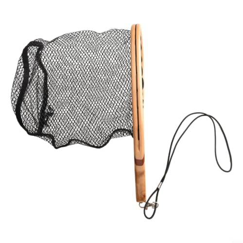Fly Fishing Net Wooden Frame Landing Catch Release Net Ergonomic Handle Hexagonal Mesh Fish Friendly Design for Stream River Fly Fishing Outdoor Sports Equipment Natural Wood Finish