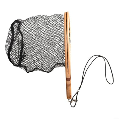 Fly Fishing Net Wooden Frame Landing Catch Release Net Ergonomic Handle Hexagonal Mesh Fish Friendly Design for Stream River Fly Fishing Outdoor Sports Equipment Natural Wood Finish