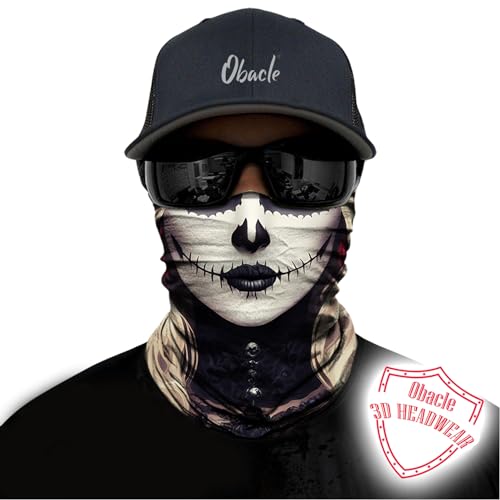 Obacle Skull Face Mask for Women Dust Wind Sun Protection Rave Festival Riding - color: Women White Face Black Lip Nose