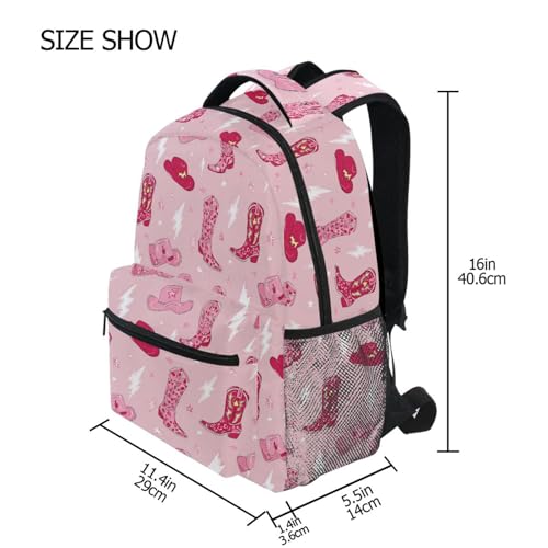 Pfrewn Kids Backpack for Girls Boys Retro Cowgirl Boots Lightning Backpacks Lightweight School Bag 16" - color: Cowgirl, size: 11.4x6.9x16in