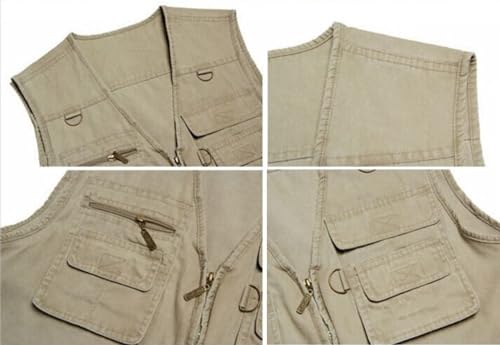 Men's Lightweight Utility Fishing Vest V Neck Safari Photographer Vests - color: Khaki, size: Medium