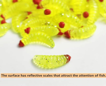 50pcs-1Inch Bass Fishing Worms Lures,Silicone Soft Maggot Baits Bread Worm Fishing Lure,5 Color - color: Yellow