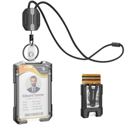 Oaridey Retractable Lanyards for ID Badges Holder, Badge Reel with ID Card Holder, Breakaway Lanyard, Holds 5 Cards and 10 Cash, Bearing 4.0 oz, Black - style: Retractable Badge Holder Lanyard