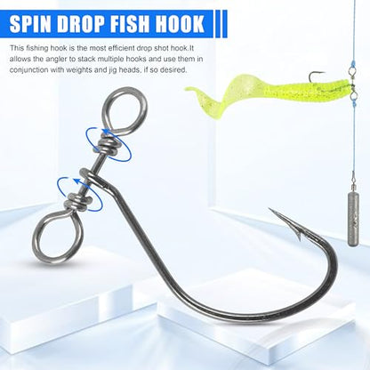 Drop Shot Fishing Hooks-30/60Pcs Spin Shot Hook in-line Drop Shot Rig with Swivel High Carbon Steel Fishhook Worm Hook for Bass,Perch, Carp, Catfish Walleye - size: 30pcs