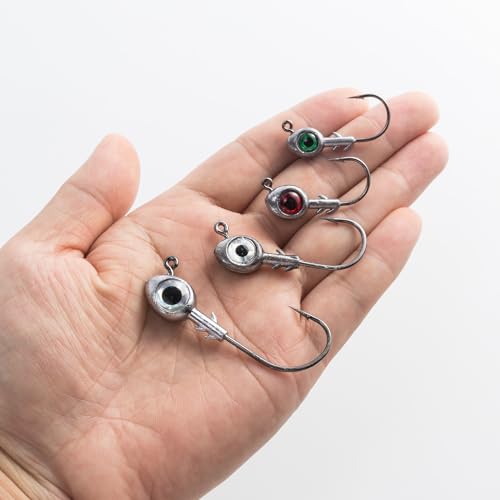 Dr.Fish 10 Pack Fishing Eyes Jigs 3D Eyes Trout Heads Bass Hook Saltwater Swimbait Jig Heads Freshwater Walleye Redfish Striper 1/2oz 3/8oz 1/4oz 3/16oz - color: Red Eyes, size: 1/2oz-Hook #5/0