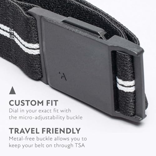 Arcade Belts Mens Explore Belt, Stretch Webbing for Max Comfort & Custom Fit, Metal-Free Buckle, Machine Washable Travel Belt - color: Stripe - Black/White