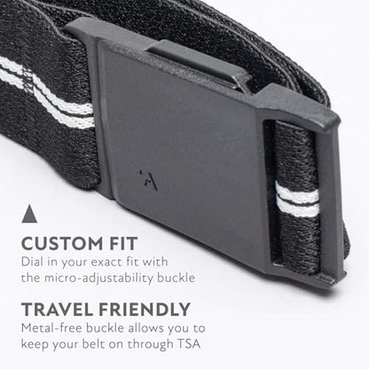 Arcade Belts Mens Explore Belt, Stretch Webbing for Max Comfort & Custom Fit, Metal-Free Buckle, Machine Washable Travel Belt - color: Stripe - Black/White