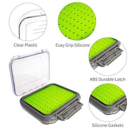Aventik Silicone Fly Fishing Box Jig Box Waterproof Streamer flies Case Double Sided Clear Lid Storage Lure Case Saltwater Freshwater (SB:4.96x4x1.76inch) - style: SB:4.96x4x1.76inch