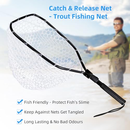 Wooden Fishing Nets - Rubber Fishingnets, Fly Fishing Dipnets, Fishing Nets with Handles - color: White, style: Straight Handle Silicone