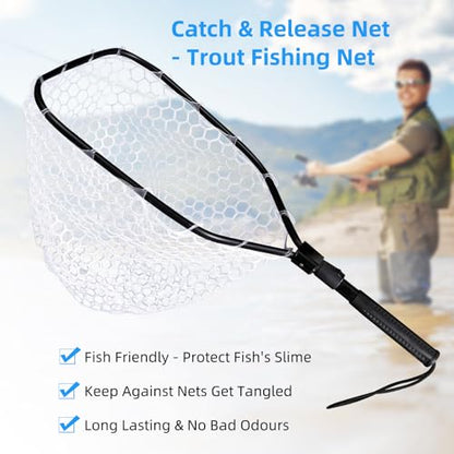 Wooden Fishing Nets - Rubber Fishingnets, Fly Fishing Dipnets, Fishing Nets with Handles - color: White, style: Straight Handle Silicone