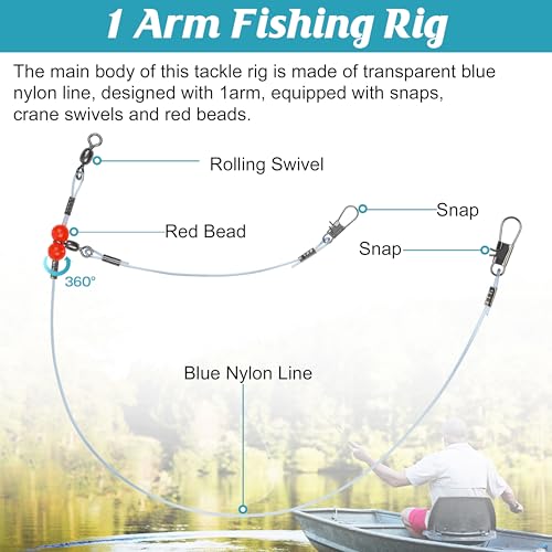 Fishing Leader Rigs Saltwater Tackle Rigs with Swivels Snaps, High Strength Wire Leaders Rigging Surf Fishing Gear Equipment for Lures Bait Hooks Catfish Walleye - color: Blue Nylon Leader, size: 12PCS, style: 1 Arm