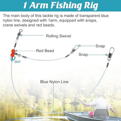 Fishing Leader Rigs Saltwater Tackle Rigs with Swivels Snaps, High Strength Wire Leaders Rigging Surf Fishing Gear Equipment for Lures Bait Hooks Catfish Walleye - color: Blue Nylon Leader, size: 12PCS, style: 1 Arm