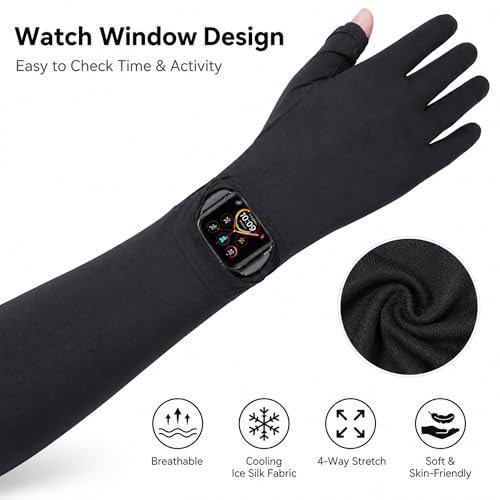 Full Finger UV Protection Gloves Driving Gloves Women, Breathable Touchscreen UPF Glove Sun Protection Glove - color: Black, size: One Size