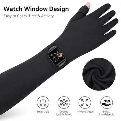 Full Finger UV Protection Gloves Driving Gloves Women, Breathable Touchscreen UPF Glove Sun Protection Glove - color: Black, size: One Size