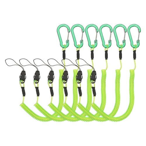PATIKIL Coiled Lanyards with Buckle Retractable Safety Ring and Quick Release Detachable Buckle for Fishing Equipment - color: Green, size: 59 Inch