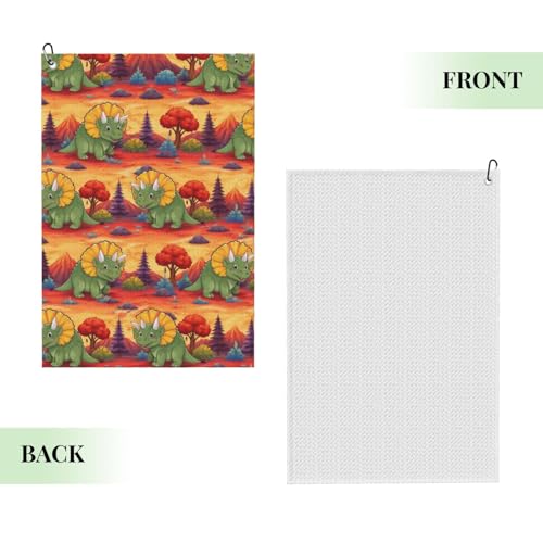 Triceratops Dinosaur Golf Towel 16" X 24" with Clip Golfer Bags Accessories Gifts - color: Triceratops Dinosaur