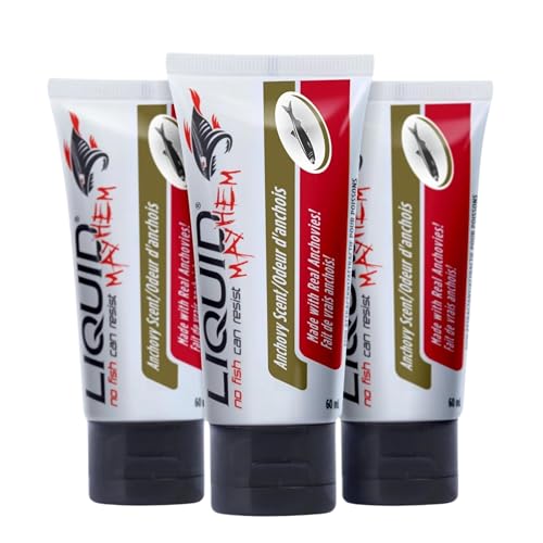 Liquid Mayhem Anchovy Fish Attractant Gel 60 ml / 2 oz · 60 Uses – Real Anchovy Bait & Aminos | UV-Enhanced Long-Lasting Gel – All Lure Types - size: 3-Pack