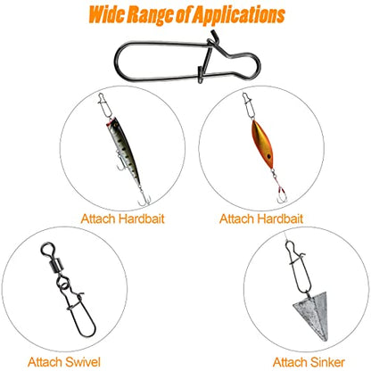 Dr.Fish 100 Pack Duo Lock Fishing Snaps Stainless Steel 26-220LB Lure Snaps Freshwater Saltwater Quick Change Speed Fishing Line Weights Clips - size: #3-66LB-100 Pack