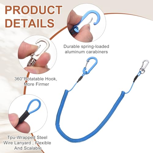 PATIKIL Fishing Lanyard, (118.11" Length, Blue) (3Pcs), Retractable Coiled Tether Anti-Lost Rope Coiled with Carabiners and 360° Safety Buckle, Suit for - Fishing/Hunting/Hiking/Boating - color: Blue, size: 118.11"