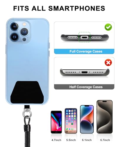 SHANSHUI Phone Lanyard Tether, Stretchy Phone Strap Patch Anchor Outdoor Climbing Hook Compatible for Most Smartphones - color: Black White