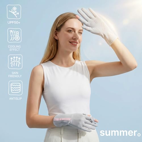 Full Finger UV Protection Gloves Driving Gloves Women, Breathable Touchscreen UPF Glove Sun Protection Glove - color: Platinum Gray-ad, size: One Size