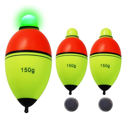 Light-Up EVA Slip Bobbers, Lighted Foam Bobbers Green & Red LED Lights Fishing Floats for Night Fishing with Cell Battery Included - color: RED-YELLOW 150G LED FLOAT-2PCS