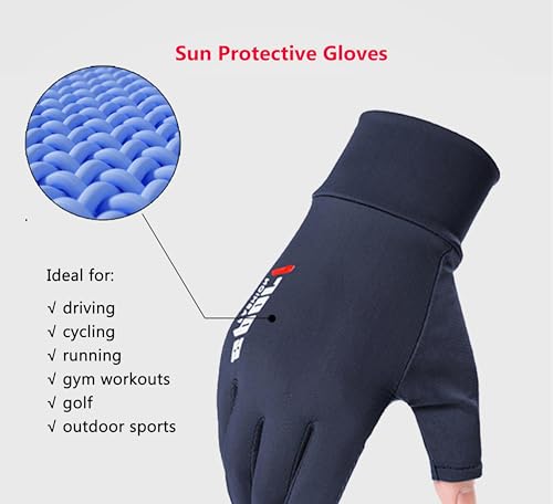 Mens-Sunblock-Gloves-UV-Protection Open-Finger Breathable Quick-Drying Ice-Silky Summer Outdoor Driving Hiking - color: Navy