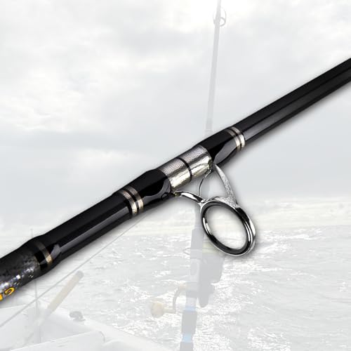 Fiblink 3-Piece Spinning Rod Heavy Spinning Fishing Rod Portable Fishing Rod Graphite Spin Rod (30-50 Pound Test) - size: 7'