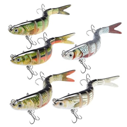 RYACO Fishing Lures for Bass Trout, Multi Jointed Segmented Fishing Bait for Freshwater and Saltwater, Lifelike Swimbait with Hooks Slow Sinking Crankbaits Fishing Gifts Family Fishing Gear, 5PCS
