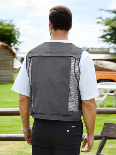 Gihuo Mens Fishing Vest Lightweight Utility Vests Cargo Outdoor Safari Travel Vest with Pockets - color: Grey, size: X-Large