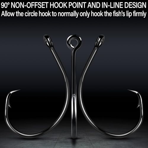 Alwonder 100-Pack Circle Hooks in-Line Fishing Hooks 3X Strong for Catfish, High Carbon Steel Non-Offset Closed Eye Wide Gap Circle Hook for Bass Striper Trout Bluegill Walleye - #4#1#1/0#2/0#3/0 - color: 1X Strong
