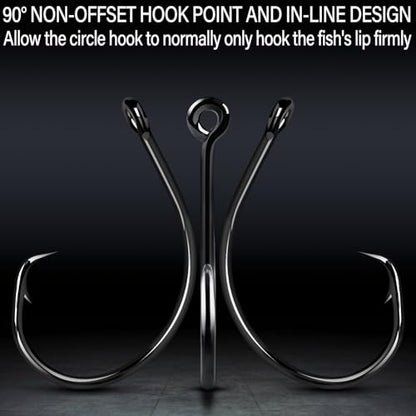 Alwonder 100-Pack Circle Hooks in-Line Fishing Hooks 3X Strong for Catfish, High Carbon Steel Non-Offset Closed Eye Wide Gap Circle Hook for Bass Striper Trout Bluegill Walleye - #4#1#1/0#2/0#3/0 - color: 1X Strong
