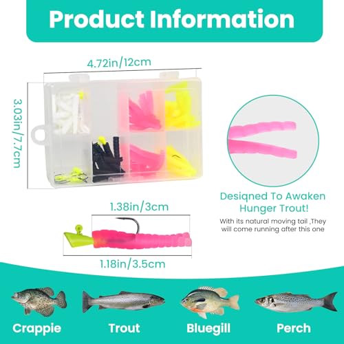 81 Piece Fishing Lure Kit with Soft Plastic Grubs, Jig Heads & Tackle Box | Multifunctional Fishing Lure Bait Tackle Set, Trout and Freshwater Fishing