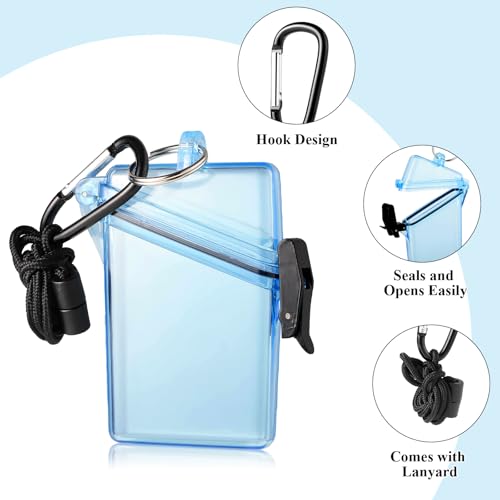 BESARME Waterproof ID Badge Holder Case Clear Blue Vertical ID Card Holder with Lanyard Carabiner and Keychain Durable Locker Dry Box - color: Blue
