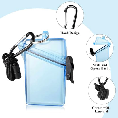 BESARME Waterproof ID Badge Holder Case Clear Blue Vertical ID Card Holder with Lanyard Carabiner and Keychain Durable Locker Dry Box - color: Blue