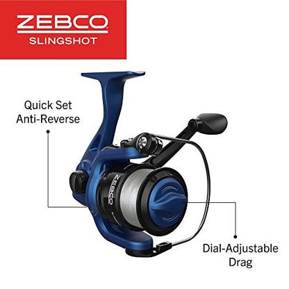 Zebco Slingshot Spinning Reel and Fishing Rod Combo, 2-Piece Medium-Light Durable Fiberglass Rod, Comfortable EVA Handle, Pre-Spooled with 8-Pound Cajun Fishing Line - style: 6'0" Rod - Blue