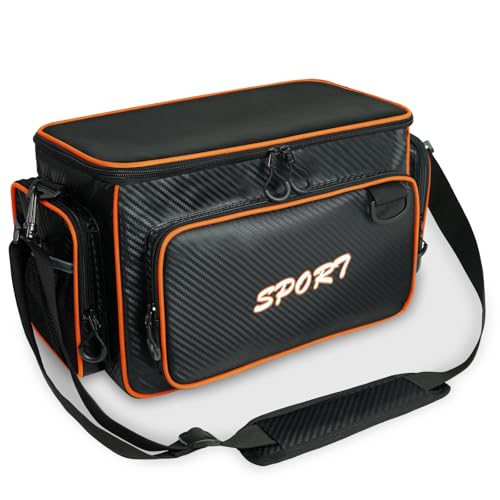 AUMTISC Fishing Tackle Bags, Tackle Box Organizer Gear Storage Bag, Freshwater or Saltwater Fishing Accessories Bags, Waterproof Fishing Bag with Detachable Shoulder Strap for 3700 Tackle Box, Orange - color: Orange