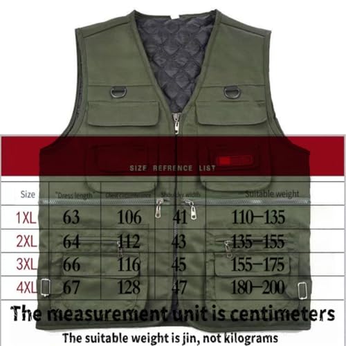1PC Men's Heavy Duty Lined Vest with 10 Pockets, Warm Padded Sleeveless Jacket for Fishing, Hiking, Photography, Work Olive Green Large, Green